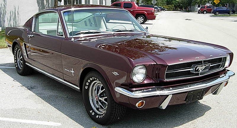 Vintage Burgundy 1965 Mustang fastback