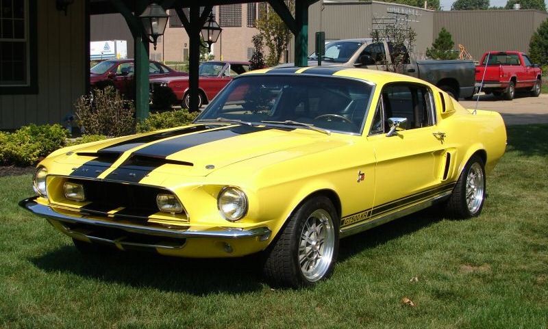 Yellow 1968 Shelby GT 500 KR left front view