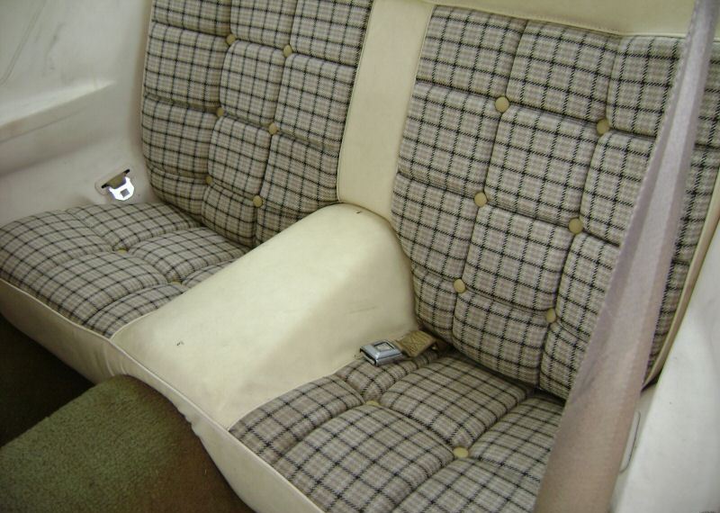 Creme Plaid Cloth and Vinyl Back Seat 1977 Mustang II Coupe