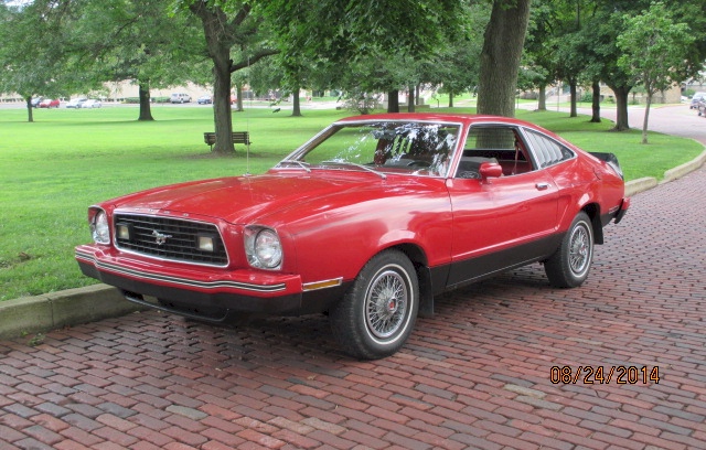 Red 1978 Mustang II Before