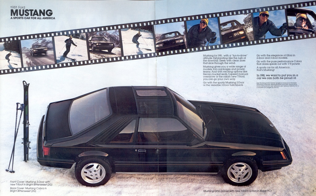 Black 1981 Mustang in a Ford Promotional Booklet