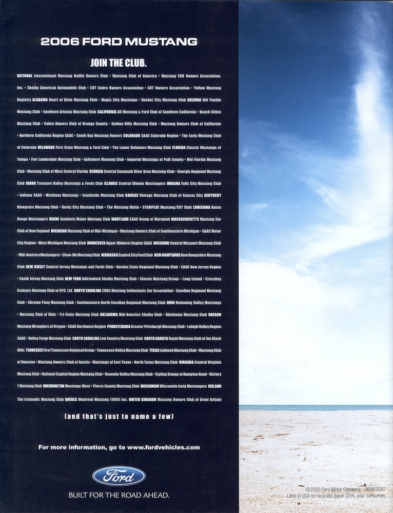 Back Cover: 2006 Ford Mustang Promotional Brochure