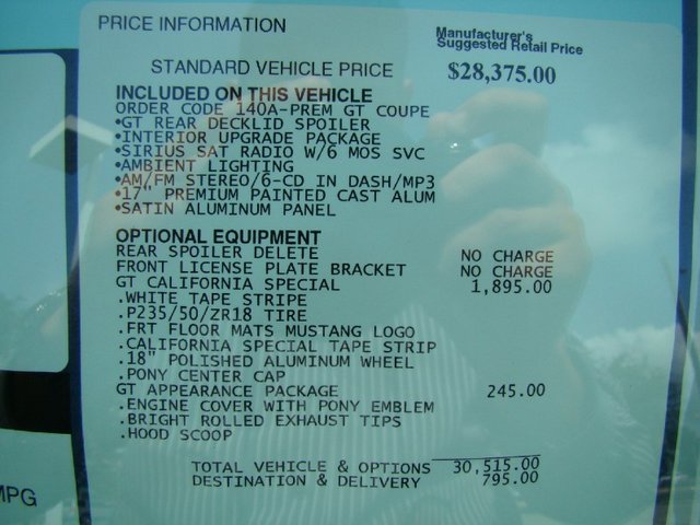 2009 Mustang GT/CS Window Sticker