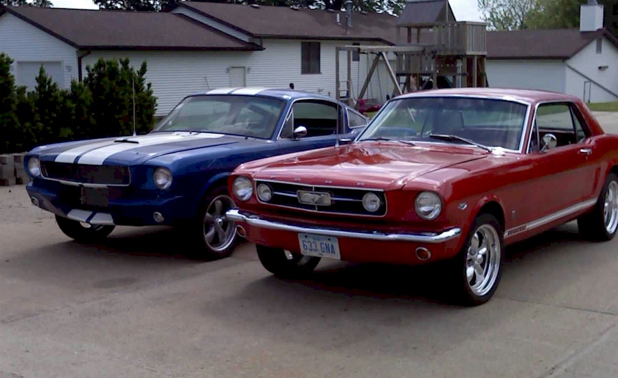 Blue and Red 65 Mustangs