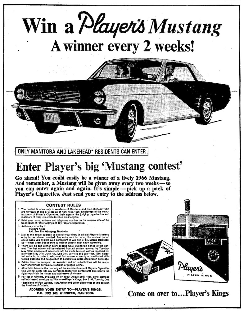 July - August 1966 Manitoba CA - Players Special Edition Mustang