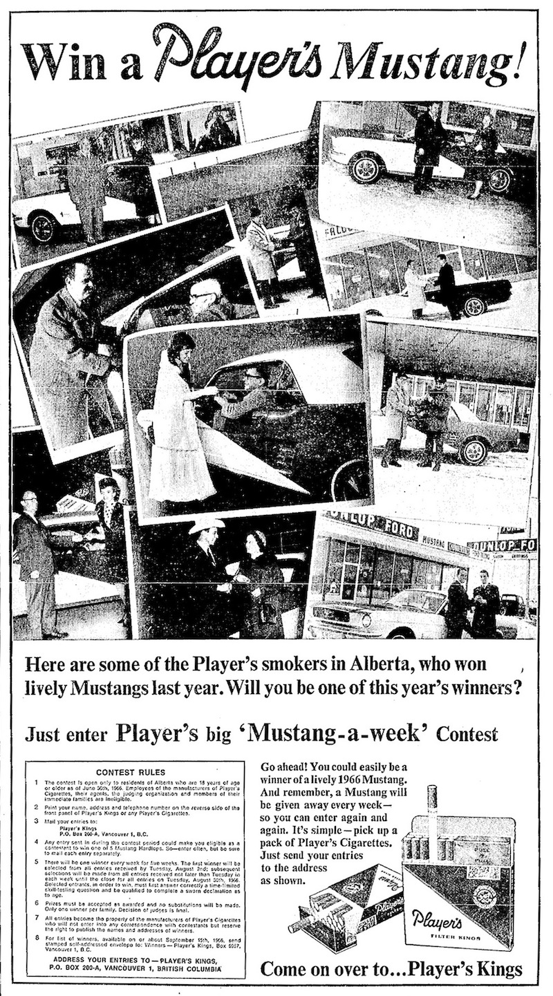 July - August 1966 Aberta Player's Mustang contest