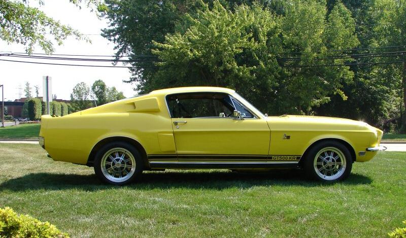 Yellow 1968 Shelby GT 500KR right side view