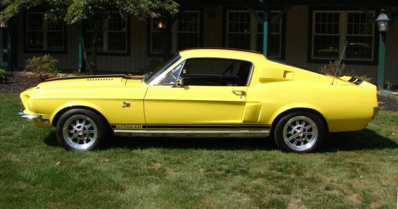 Yellow 1968 Shelby GT 500KR left side view