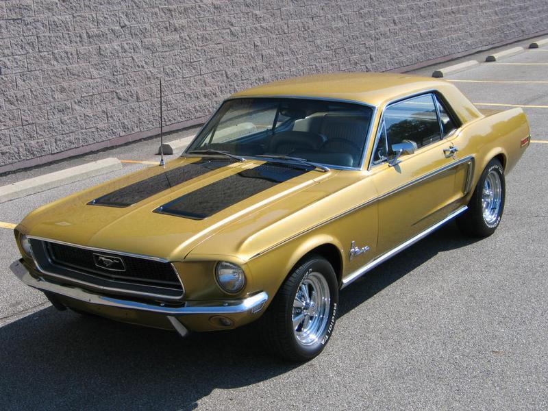Sunlit Gold 1968 Mustang top left front view