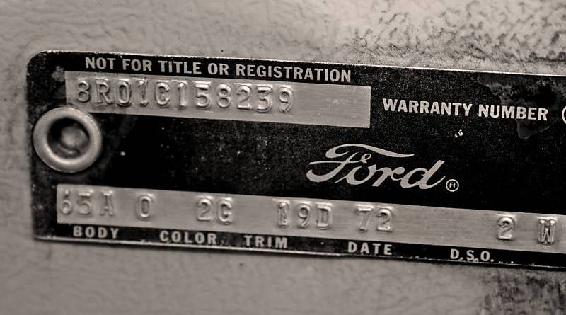 1968 Mustang Door Data Tag