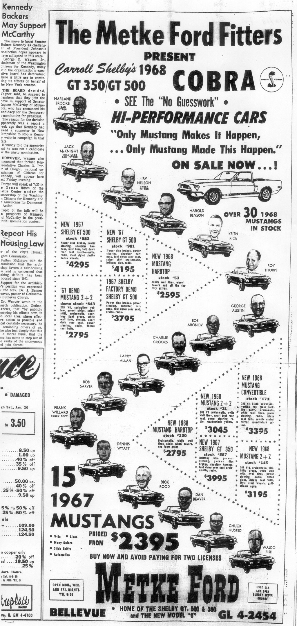 Seattle Times 1968 Shelby Mustang Advertisement