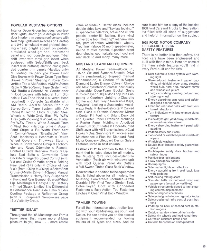 Page 15: 1968 Ford Mustang Promotional Brochure