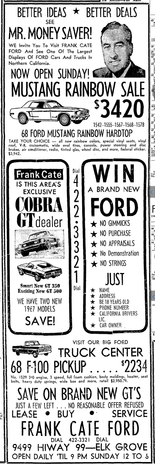 Frank Cate Ford Rainbow Of Colors Mustang Ad