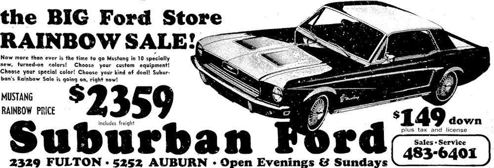 Suburban 1968 Rainbow Of Colors Mustang Ad