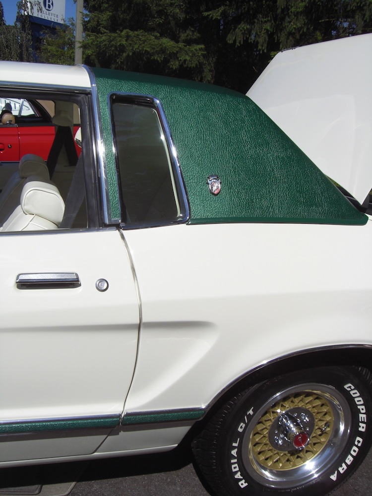 Polar White 1977 Ghia Coupe with Green Vinyl Roof