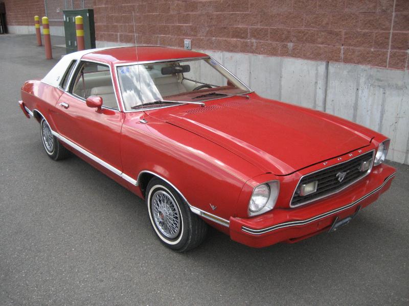 Bright Red 1978 Mustang II Ghia Coupe with White Vinyl Roof