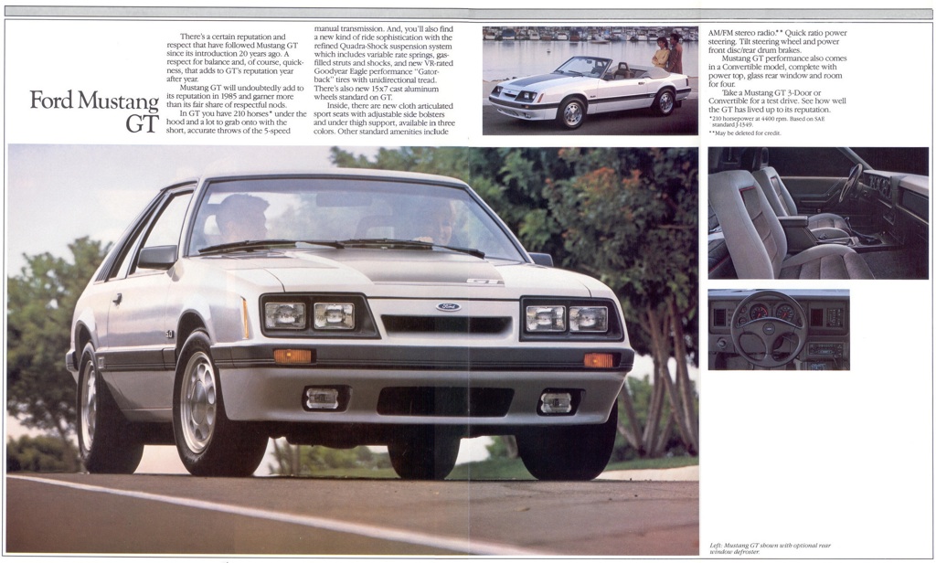 Mustang GT: 85 Ford Mustang Promotional Brochure