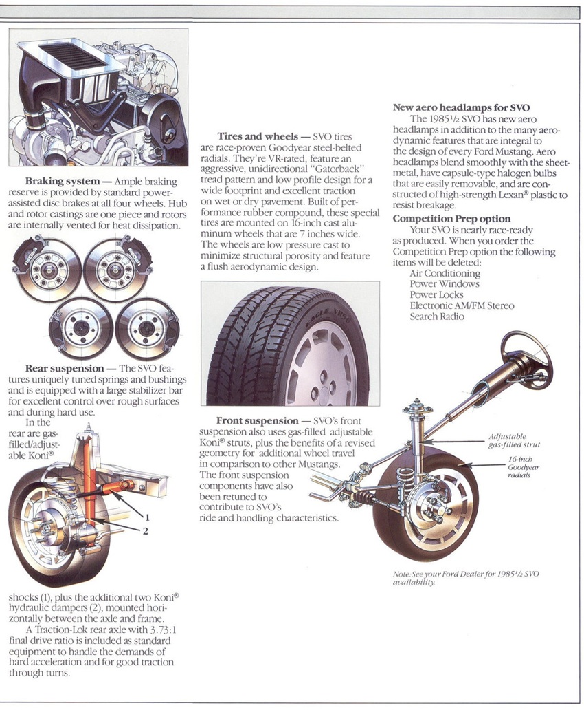 SVO Details: 85 Ford Mustang Promotional Brochure