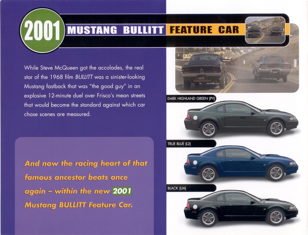 2001 Mustang GT Bullitt Promotional Card