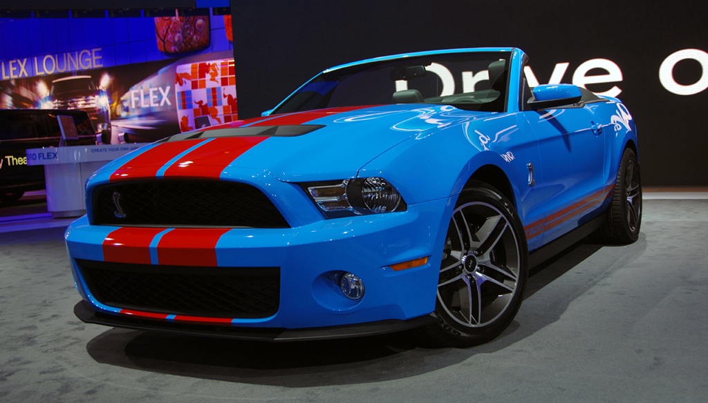 Grabber Blue 2010 Shelby GT500 with Red Stripe Convertible