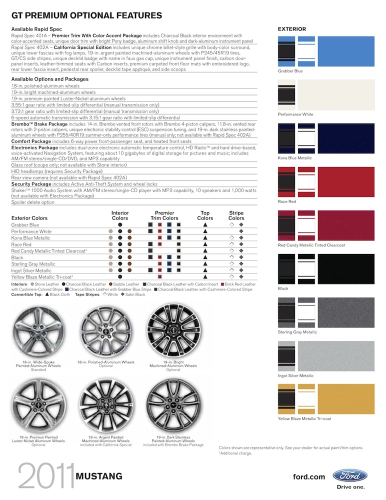 GT Premium Options: 2011 Ford Mustang Sales Brochure