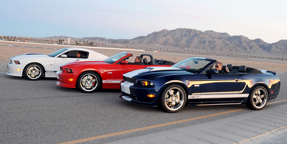 All three colors of 2012 Shelby GT-350s