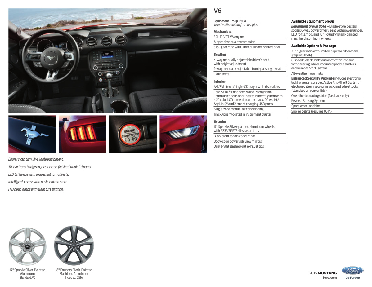 2016 Mustang V6 Specifications