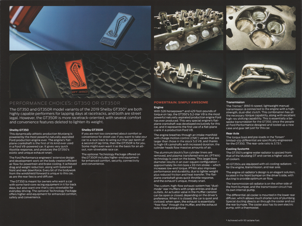 descriptions of the GT350 and GT350R