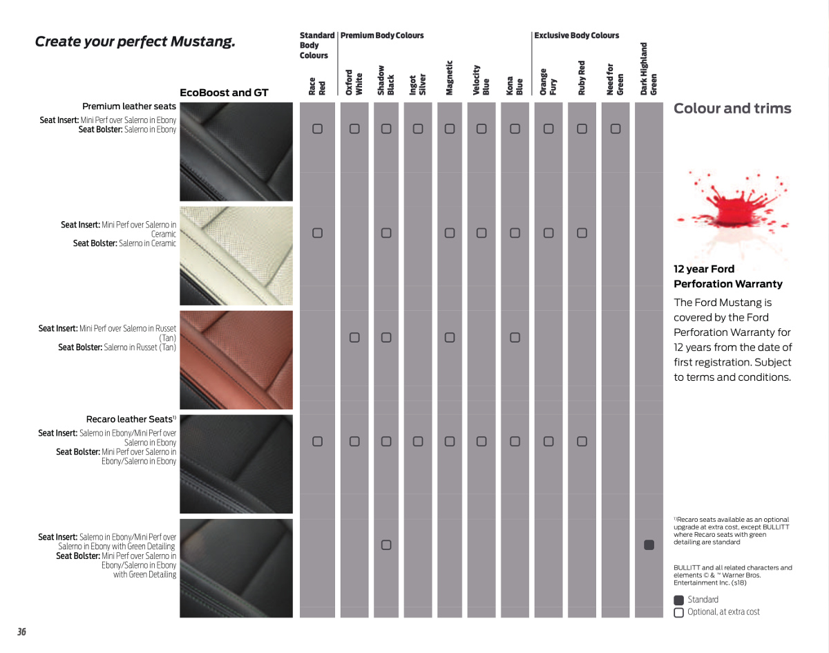 interior trim / exterior color options